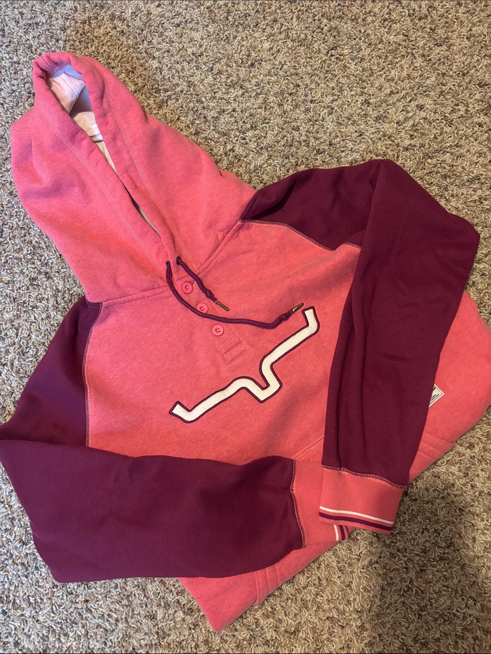 Kimes Ranch Coral and Burgundy Hooded Pullover Sweater